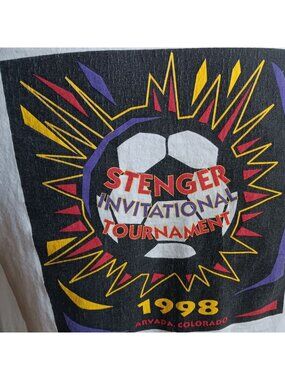 Vintage Mens T-shirt MEDIUM 90's Arvada Colorado Stenger Soccer Tournament White
